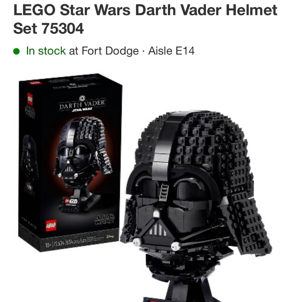 Dark Vader helmet Lego set Star Wars